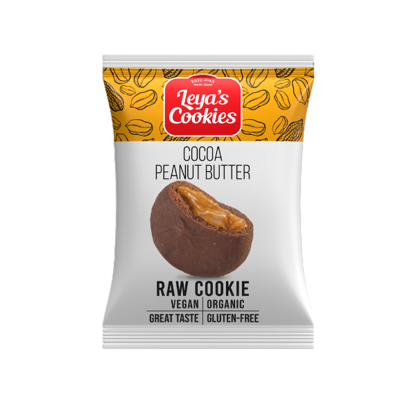 Leya’s Raw Cookie – Biscuit Eco Raw Vegan cu Cacao și Unt de Arahide, Fără Gluten