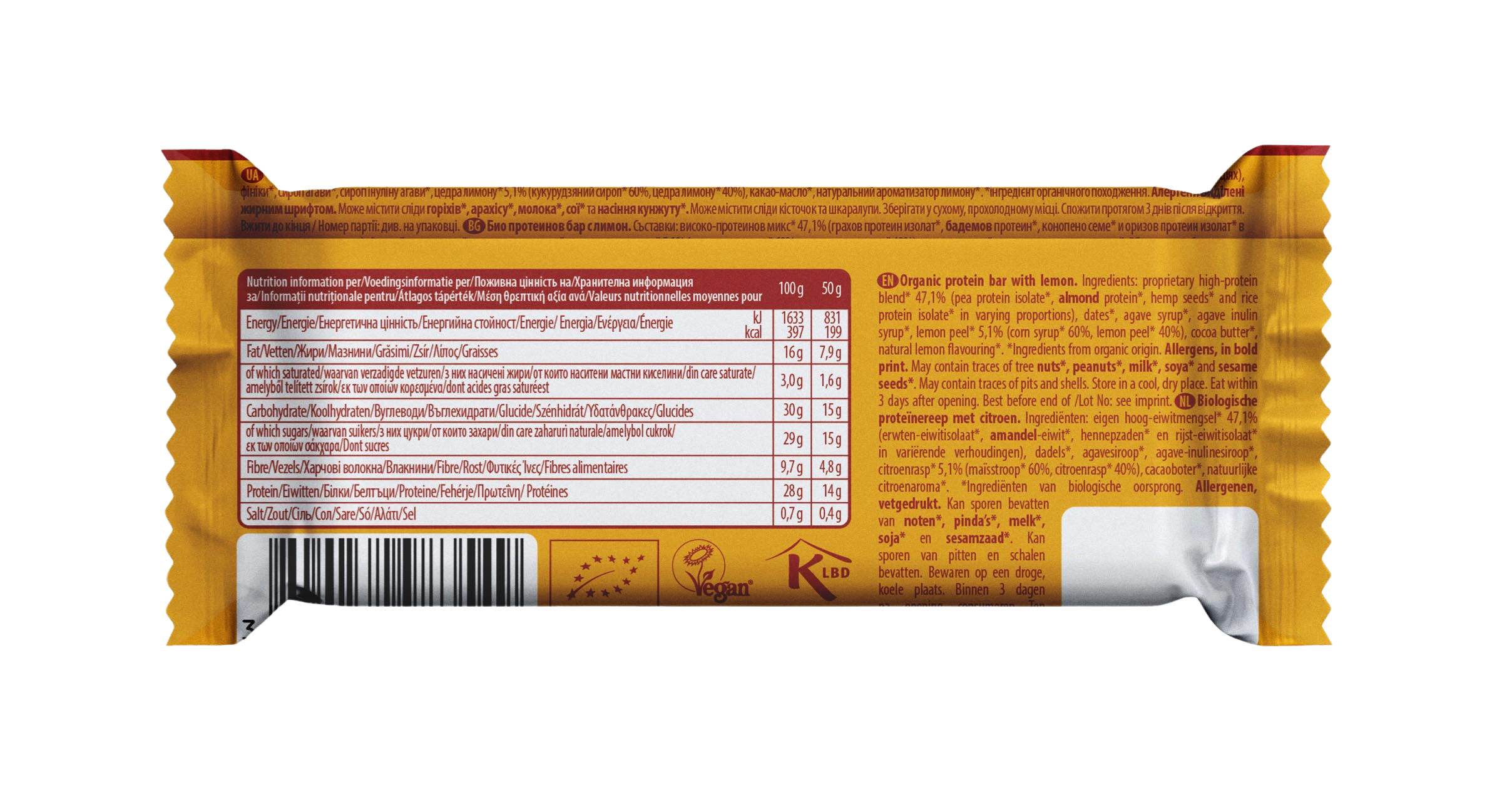 Barbarian Spartan Lămâie – Baton Proteic Eco cu Conținut Ridicat de Proteine, Fără Zahăr Adăugat, Vegan și Fără Gluten