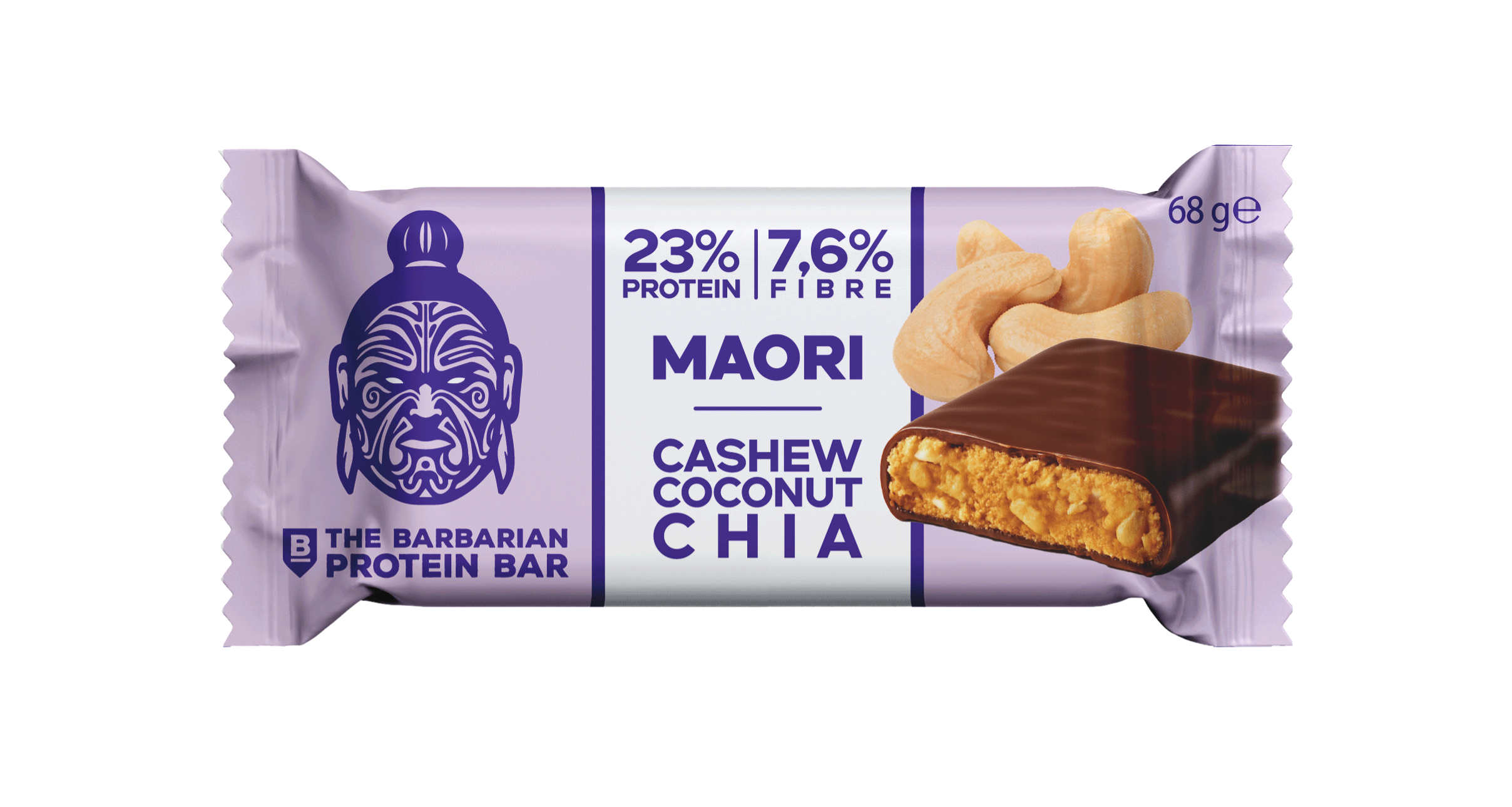 The Barbarian – Baton Proteic Eco cu Ciocolată, Caju, Cocos și Chia, Vegan și Fără Gluten